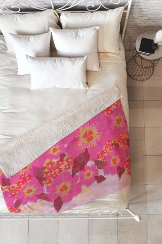 Sewzinski Retro Pink Flowers Fleece Throw Blanket