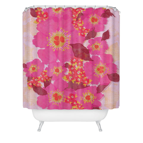 Sewzinski Retro Pink Flowers Shower Curtain