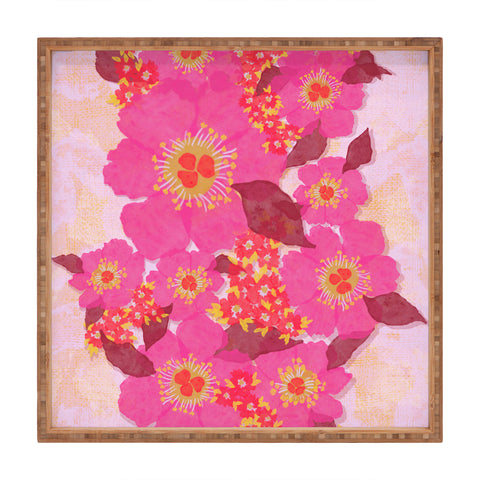 Sewzinski Retro Pink Flowers Square Tray