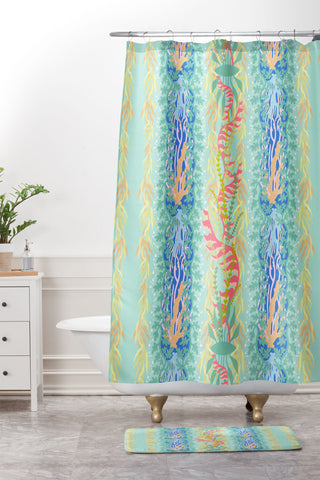 Sewzinski Seaweed and Coral Pattern Shower Curtain And Mat