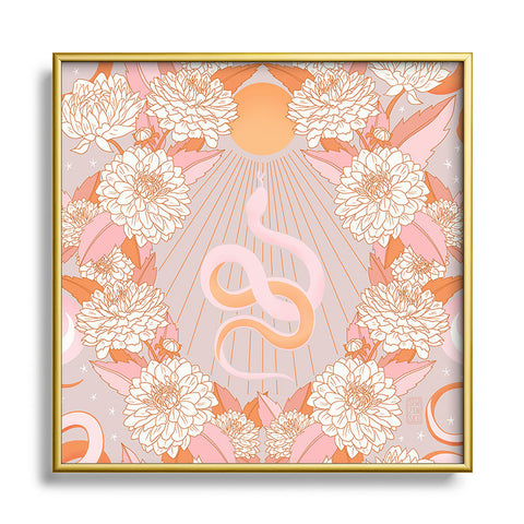 Sewzinski Snakes and Dahlias Sun Metal Square Framed Art Print