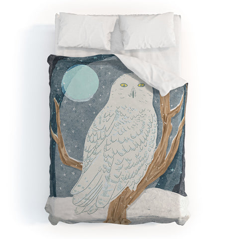 Sewzinski Snowy Owl at Night Duvet Cover