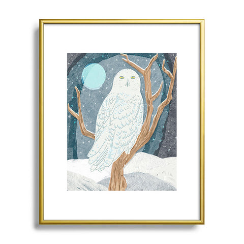 Sewzinski Snowy Owl at Night Metal Framed Art Print