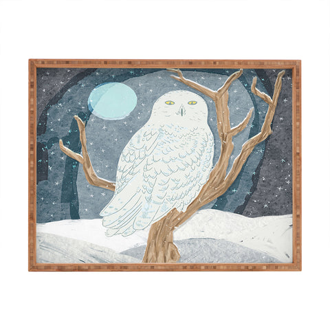 Sewzinski Snowy Owl at Night Rectangular Tray