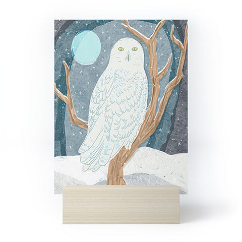 Sewzinski Snowy Owl at Night Mini Art Print