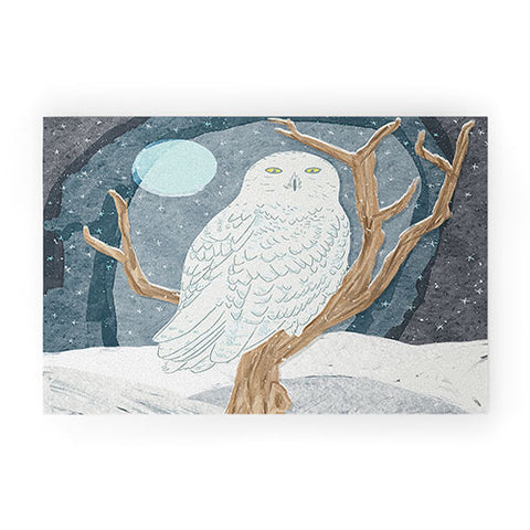 Sewzinski Snowy Owl at Night Welcome Mat