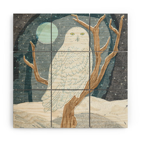 Sewzinski Snowy Owl at Night Wood Wall Mural