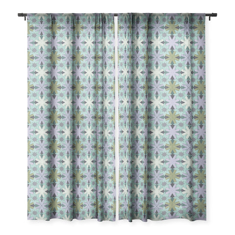 Sewzinski Star Pattern Blue and Green Sheer Window Curtain