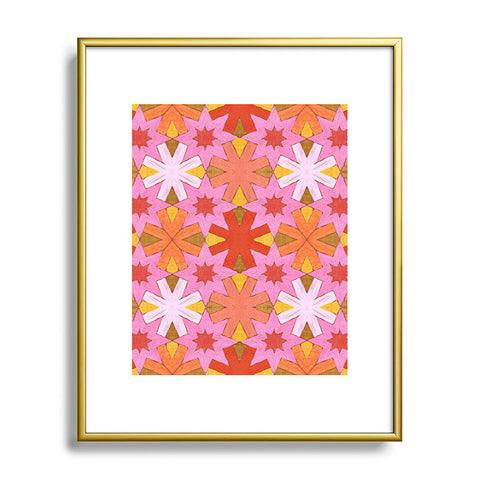 Sewzinski Star Pattern Red and Pink Metal Framed Art Print