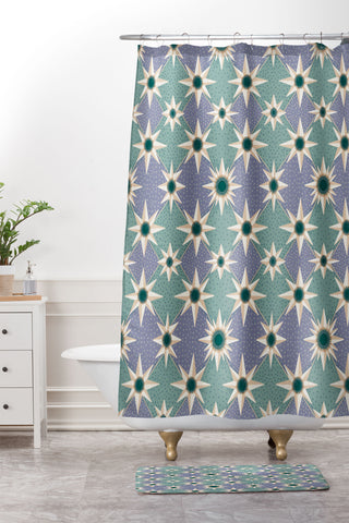 Sewzinski Starburst Pattern Shower Curtain And Mat