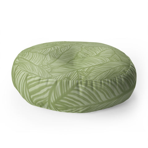 Sewzinski Striped Leaves in Green Floor Pillow Round