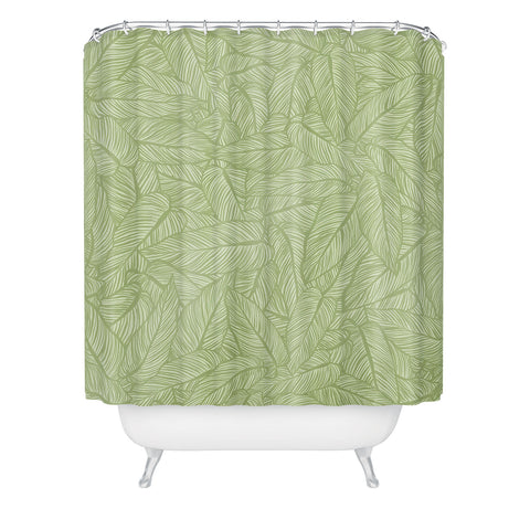 Sewzinski Striped Leaves in Green Shower Curtain
