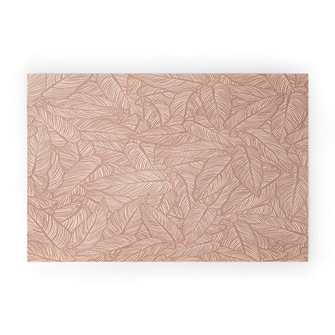 Sewzinski Striped Leaves in Pink Welcome Mat