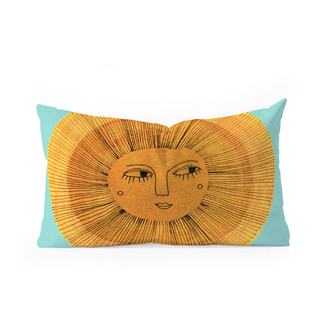Sewzinski Sun Drawing Gold and Blue Oblong Throw Pillow