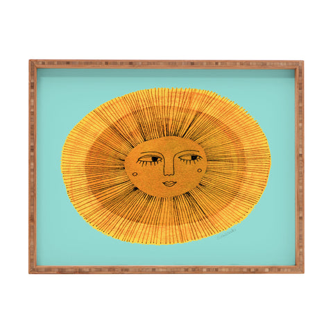 Sewzinski Sun Drawing Gold and Blue Rectangular Tray