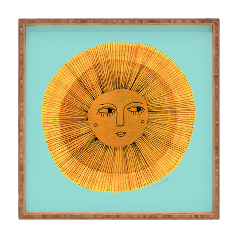 Sewzinski Sun Drawing Gold and Blue Square Tray