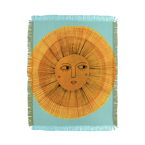 Sewzinski Sun Drawing Gold and Blue Throw Blanket
