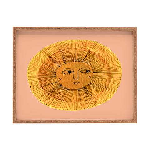 Sewzinski Sun Drawing Gold and Pink Rectangular Tray