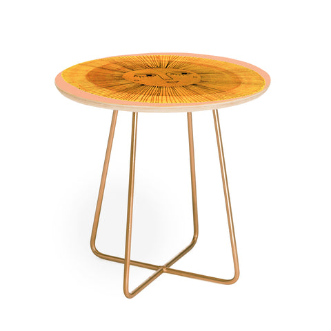 Sewzinski Sun Drawing Gold and Pink Round Side Table