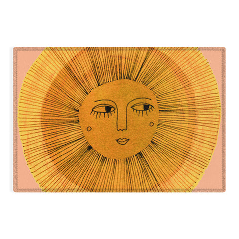 Sewzinski Sun Drawing Gold and Pink Outdoor Rug