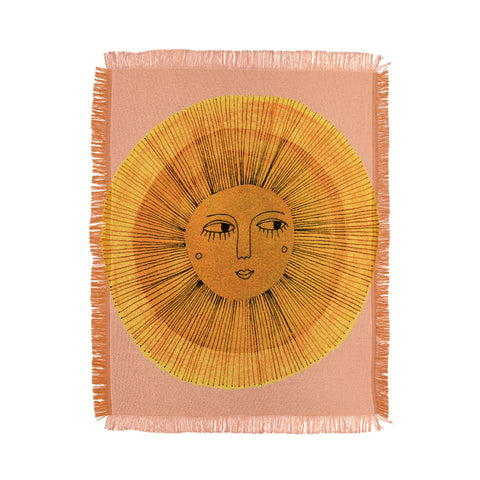 Sewzinski Sun Drawing Gold and Pink Throw Blanket
