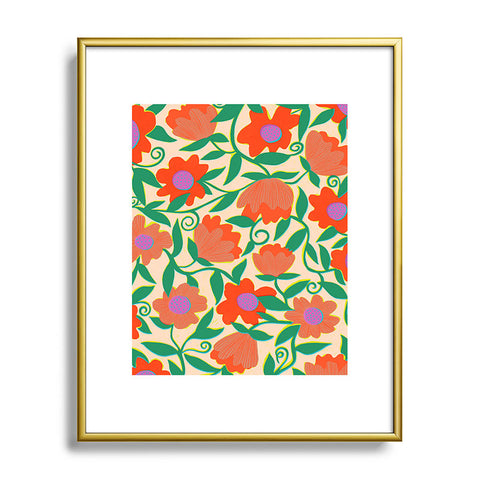 Sewzinski Sunlit Flowers Orange Metal Framed Art Print
