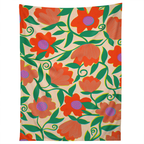 Sewzinski Sunlit Flowers Orange Tapestry
