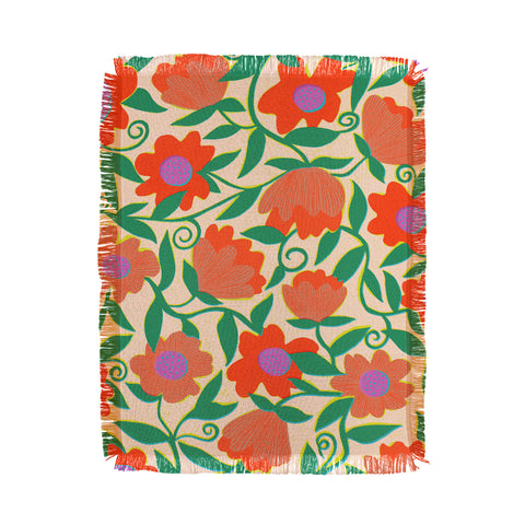Sewzinski Sunlit Flowers Orange Throw Blanket