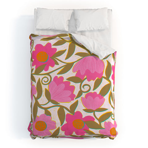 Sewzinski Sunlit Flowers Pink Duvet Cover