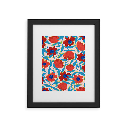 Sewzinski Sunlit Flowers Red Framed Art Print