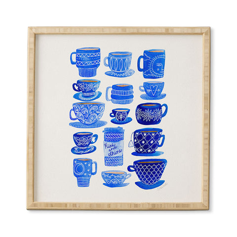 Sewzinski Teacups and Mugs in Blues Framed Wall Art