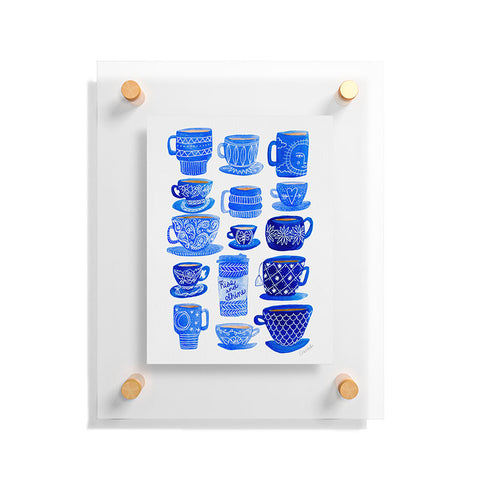 Sewzinski Teacups and Mugs in Blues Floating Acrylic Print