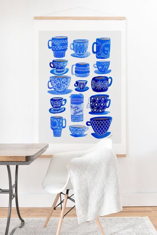 Sewzinski Teacups and Mugs in Blues Art Print And Hanger