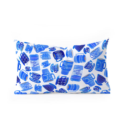 Sewzinski Teacups and Mugs in Blues Oblong Throw Pillow