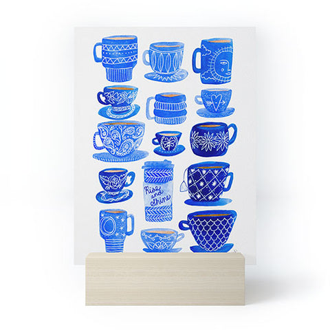 Sewzinski Teacups and Mugs in Blues Mini Art Print