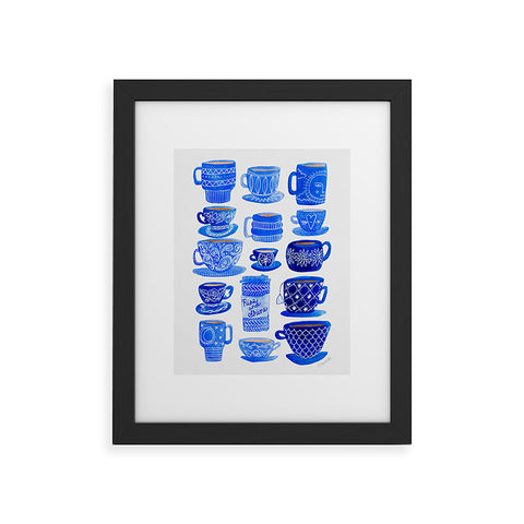 Sewzinski Teacups and Mugs in Blues Framed Art Print