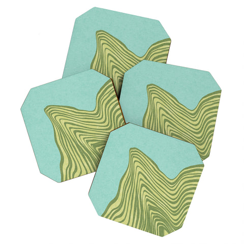 Sewzinski Trippy Waves Blue and Green Coaster Set