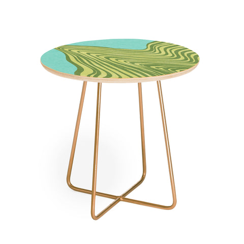 Sewzinski Trippy Waves Blue and Green Round Side Table