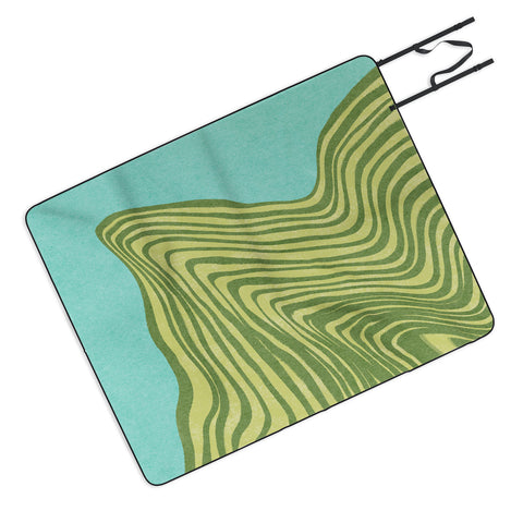 Sewzinski Trippy Waves Blue and Green Picnic Blanket