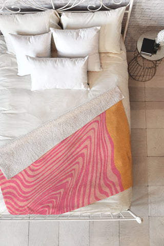 Sewzinski Trippy Waves Pink and Orange Fleece Throw Blanket