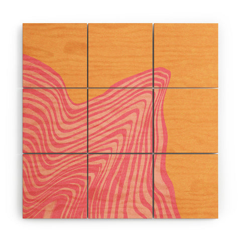 Sewzinski Trippy Waves Pink and Orange Wood Wall Mural