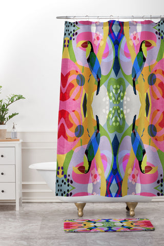 Sewzinski Tropic Toucan Pattern Shower Curtain And Mat