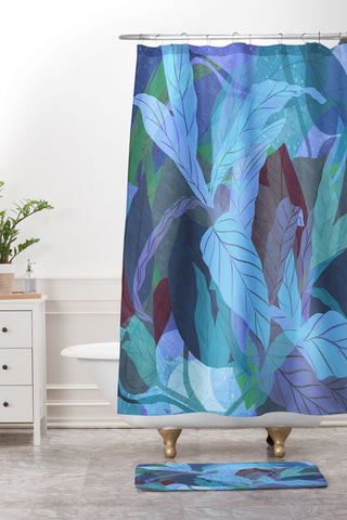 Sewzinski Tropical Tangle Blue Shower Curtain And Mat