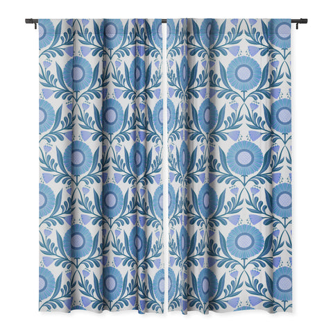 Sewzinski Wallflowers Pattern Blue Blackout Window Curtain
