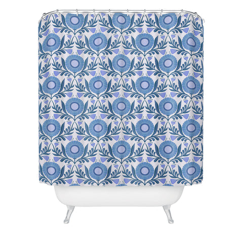 Sewzinski Wallflowers Pattern Blue Shower Curtain