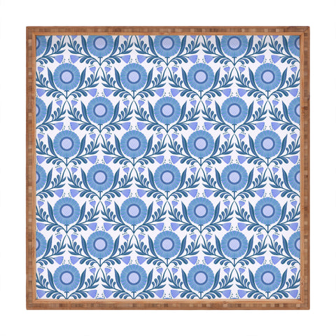 Sewzinski Wallflowers Pattern Blue Square Tray