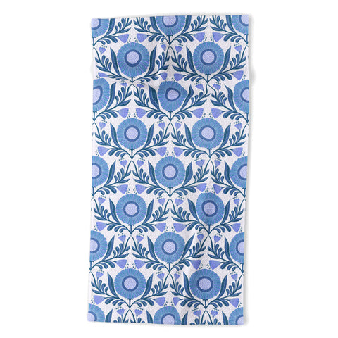 Sewzinski Wallflowers Pattern Blue Beach Towel