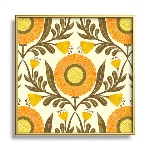 Sewzinski Wallflowers Pattern Yellow Metal Square Framed Art Print