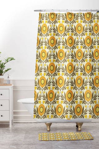 Sewzinski Wallflowers Pattern Yellow Shower Curtain And Mat