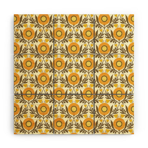 Sewzinski Wallflowers Pattern Yellow Wood Wall Mural